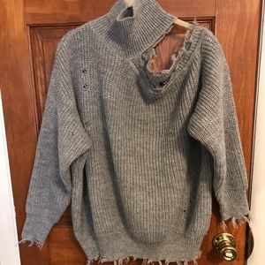 SHEIN Distressed Off The Shoulder Sweater